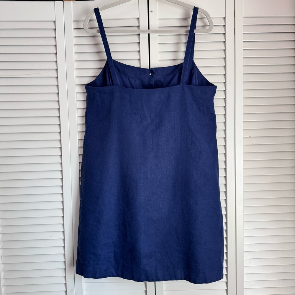 J.Crew Claudia Linen Navy Dress Buttons Front Straps Tennis Prep Large Tall - Picture 8 of 11